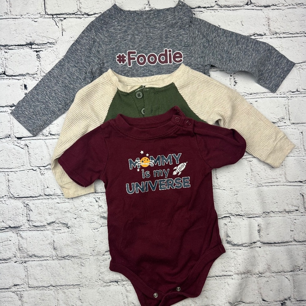 3 Garanimals Baby Bodysuits (2 long sleeve & 1 short sleeve) Size 3-6 Months